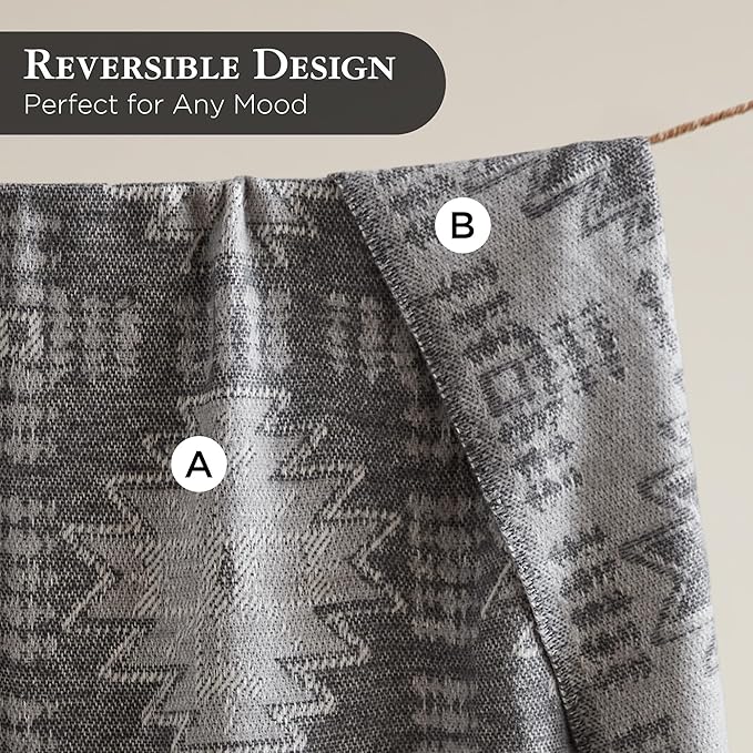 Woolrich Cotton Blend Jacquard Throw with Fringe Edge, Lightweight All-Season Decorative Throw Blanket, Machine Washable, Oeko-TEX Certified, Grey Aztec, 50"x60"