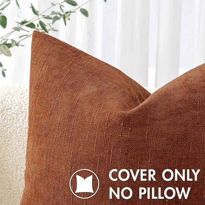 MIULEE Pack of 2 Decorative Throw Pillow Covers Soft Chenille Throw Pillows Solid Textured Euro Cushion Covers for Couch Sofa Bedroom Living Room 22x22 Inch, Dark Rust
