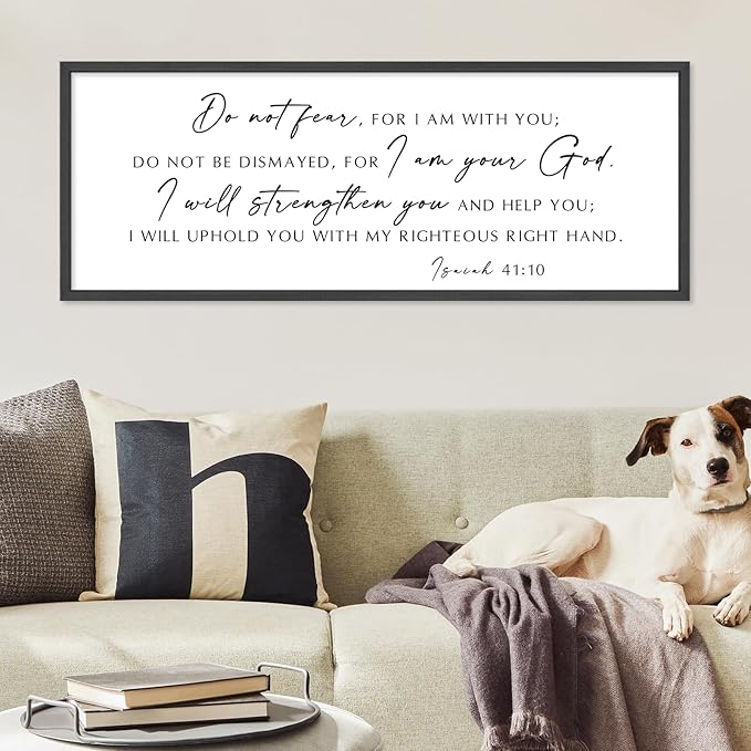 WMZYKJGS Do Not Fear for I Am With You Wall Decor Sign 32"×12" Bible Verse Scripture Isaiah 41:10 Signs Large Christian Religious Living Room Wall Hanging Art (Black)