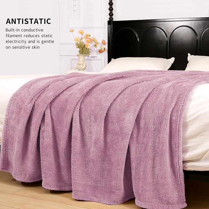 Plush Fleece Throw Blanket for Couch and Bed, Fluffy Fuzzy Cozy Soft Blankets All Season Use (50x60 Inches,Light Purple)