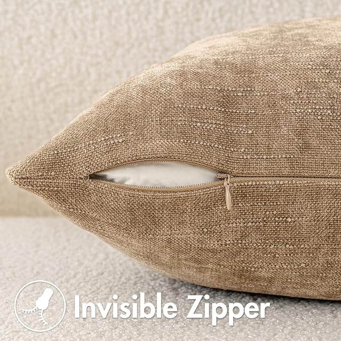 MIULEE Pack of 2 Decorative Throw Pillow Covers Soft Chenille Throw Pillows Solid Textured Cushion Covers for Couch Sofa Bedroom Living Room 20x20 Inch,Starfish Khaki Camel