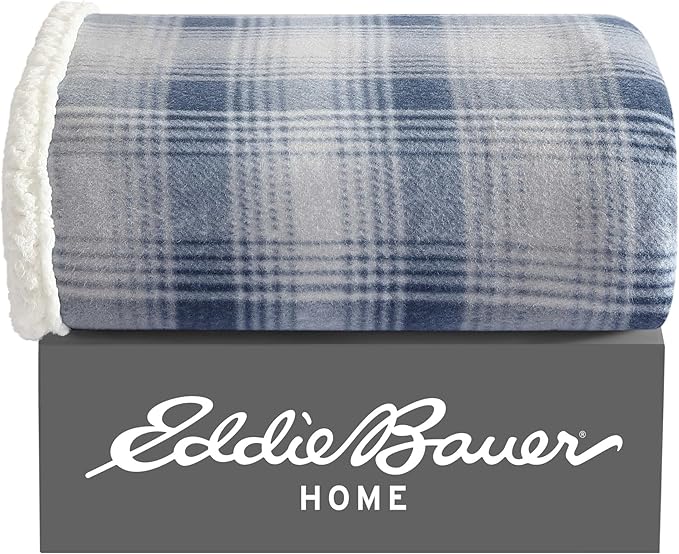Eddie Bauer - Blanket, Super Soft Reversible Sherpa & Brushed Fleece Bedding, Ideal Throw Blankets for Couch, Plaid Home Design (Nordic Midnight)