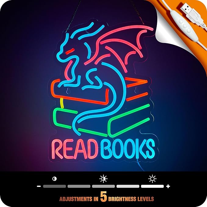 Read Books Neon Sign Book Dragon neon sign for wall decor