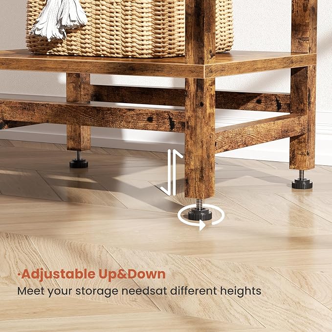 Side Table with Fast Charging Station, 3 Tier End Table with Type C and USB Port, Small Bedside Tables for Small Space, End Tables for Living Room, Bedroom, Office, Rustic Brown