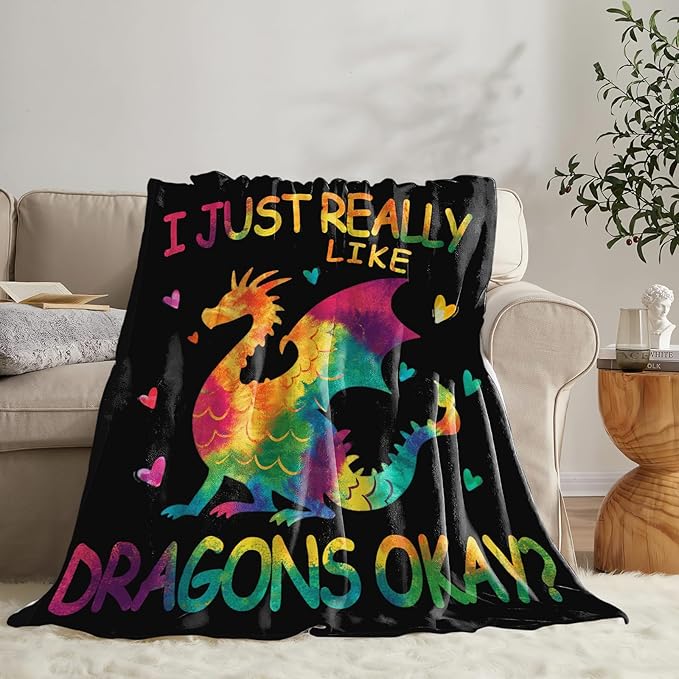 Dragon Blanket for Girls Women Boys Men Adults Kids Soft Cozy Fleece Dragon Lovers Throw Blankets Gifts Warm Flannel Plush Lightweight Decor for Couch Bed Sofa 60"X50"