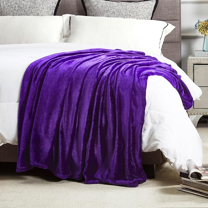 DREAMNINE Extra Large Soft Comfy Fluffy Fleece Bed Blanket Full Size 80" x 90", Luxury Huge Decorative Fuzzy Blanket for Bedroom, Big Cozy Shaggy Warm Flannel Blankets for Winter Autumn Pet, Purple