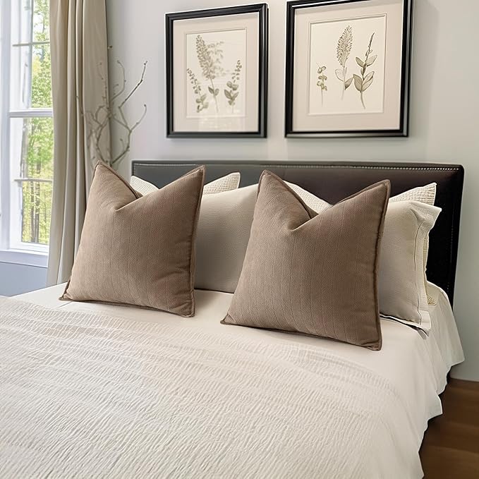 MIULEE Pack of 2 Coco Brown Decorative Pillow Covers 22x22 Inch Soft Chenille Luxurious Couch Throw Pillows Farmhouse Cushion Covers Euro Shams with Elegant Design for Sofa Bed Living Room Home Decor
