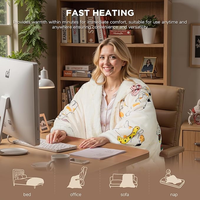 Heated Blanket Wearable Shawl - Electric Blanket Wrap Poncho Hoodie with 6 Heat Levels & 9 Hours Auto Off,Gifts for Women,Home Office Use,Machine Washable,50"x60"(Cat)