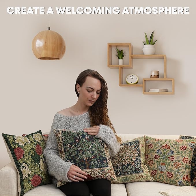 Charlotte Home Furnishings Throw Pillow Covers 16x16 in Red Flowers Decorative Couch Pillow Cover Boho Decor European Tapestry Cushion Cases Living Room Cozy Home Decor Jacquard Woven Soft Cotton