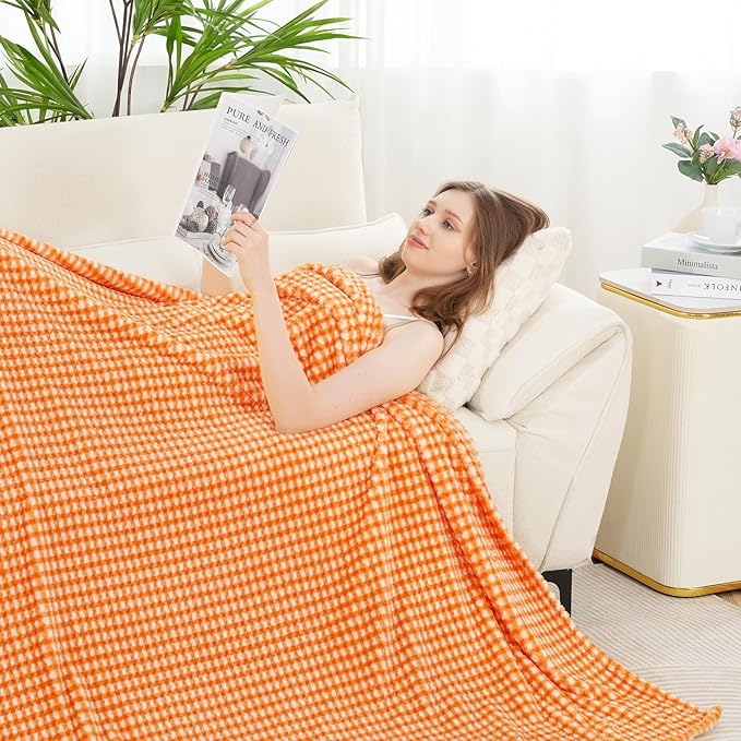 Zyrah Fleece Throws for Couch Super Soft Throw Blanket Lightweight Decorative Fuzzy Cozy Blankets for Sofa Chair Bed (C-Orange, Throw(50"x60"))