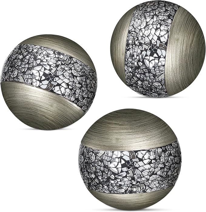 Creative Scents Schonwerk Silver Decorative Balls for Bowls and Vases, Set of 3 Decorative Orbs for Centerpiece Bowls - Centerpiece Table Decorations for Dining/Living Room or Table Decor - Gift Idea