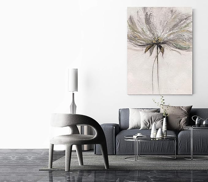 Yihui Arts Hand Painted Abstract Floral Wall Art Pictures Grey White Gold Foil Painting Sand Artwork For Bedroom Decoration