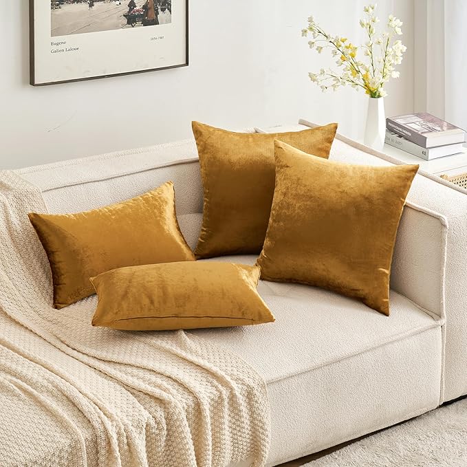 MIULEE Velvet Throw Pillow Covers 12x20 Inch, Pack of 2 - Dark Gold, Soft Solid Lumbar Decorative Pillow Covers Modern Luxury Home Decor for Chair Couch Sofa Bedroom Livingroom
