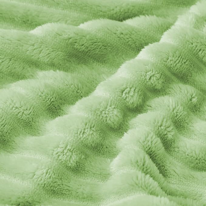 Bnuitland Fleece Throw Blanket, 300GSM Soft Warm Cozy Fluffy Throw for Babys & Pets, Stripe Pattern, All Season Sofa Bed Blanket for Home Decor, Light Green 50"x60"