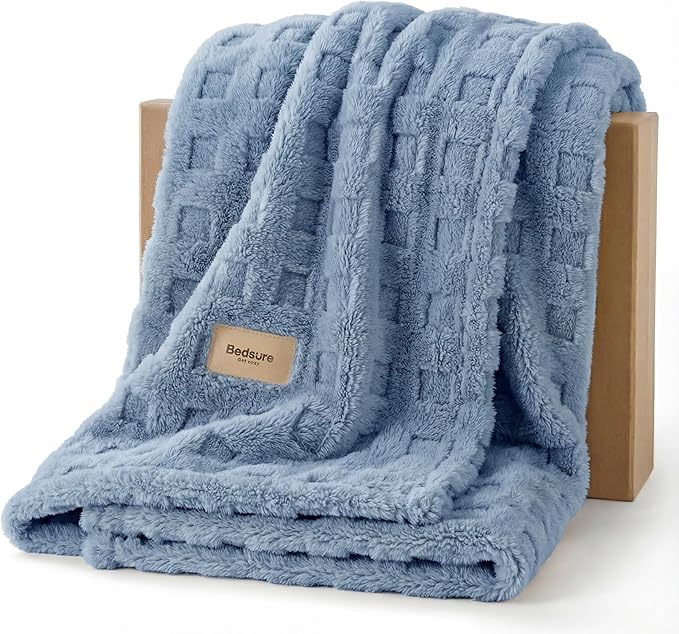 Bedsure Waffle Throw Blanket for Couch - Ashley Blue GentleSoft Fluffy Checkered Blanket for Sofa Bed Room Decor, Super Cozy Fleece Throw for Women, Warm Cute All Season Gift, 50x60 Inches