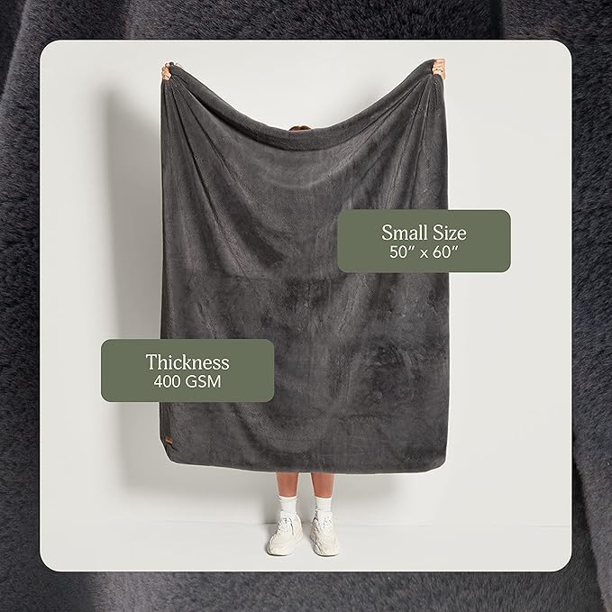 UnHide Lil’ Marsh Faux Fur Blanket - Lightweight, Soft Throw Blanket - Machine Washable - Ideal for Bed, Couch, or Reading Chair- Small (50" x 60") Charcoal Charlie