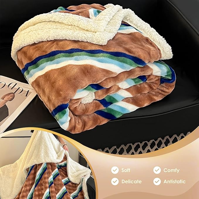 Fleece Bed Blankets, Twin Size 45 Inch × 60 Inch, Soft Plush Thick Warm Fluffy, Reversible Flannel Blanket for Sofa, Couch, Bed, All Seasons,Christmas Birthday Gift for Women Her