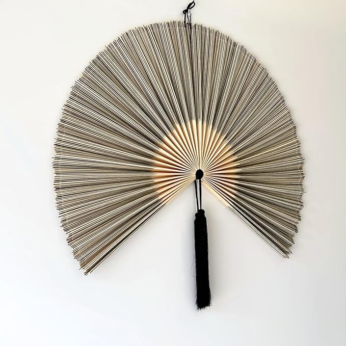 ChumDecor Fan Wall Decor, Japanese Giant Fan, Large Bamboo Fan Wall Art For Boho Hanging Headboard, Decorative Folding Fans For Over Bed, Asia Trending (Gray 40inch)
