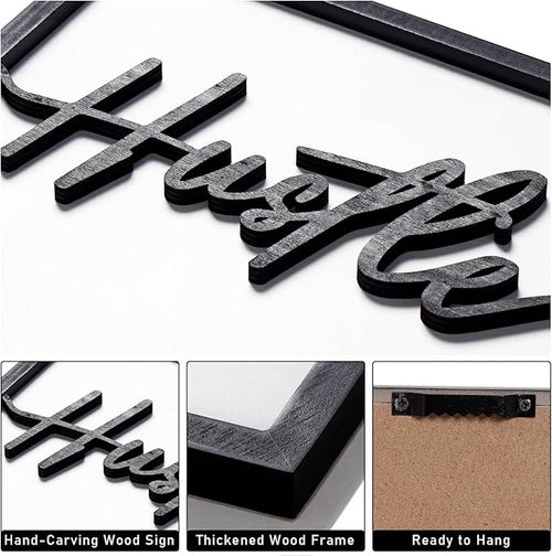 3D Wood Inspirational Office Wall Decor, 36" x 16" Framed Grind Hustle Success Motivational Wall Art, Positive Quotes Wall Art for Home Office Bedroom (Ready to Hang, Set of 3, Framed)