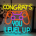 Gaming Neon Signs Congrats You Level Up Neon Sign Console LED Lights for Wall Decor Game Room Man Cave Decor Video Party Great gift for Game lovers