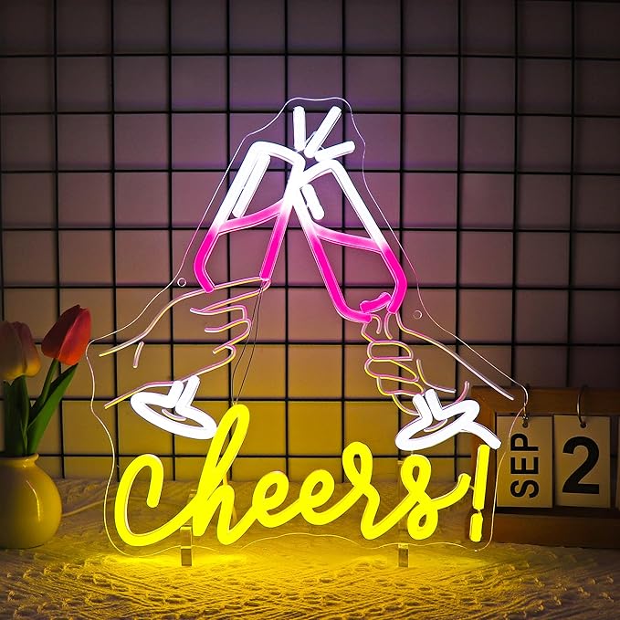 Neon Sign, Cheers Neon Signs for Wall Decor - LED Signs for Home, Party, Bars, Club - USB Powered Light Up Sign Decorations