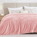 BEDELITE Blankets Queen Size for Bed, 300GSM Soft & Warm Fleece Blanket, Decorative and Giftable Striped Pink Blankets for Women, Men, 90"x90"