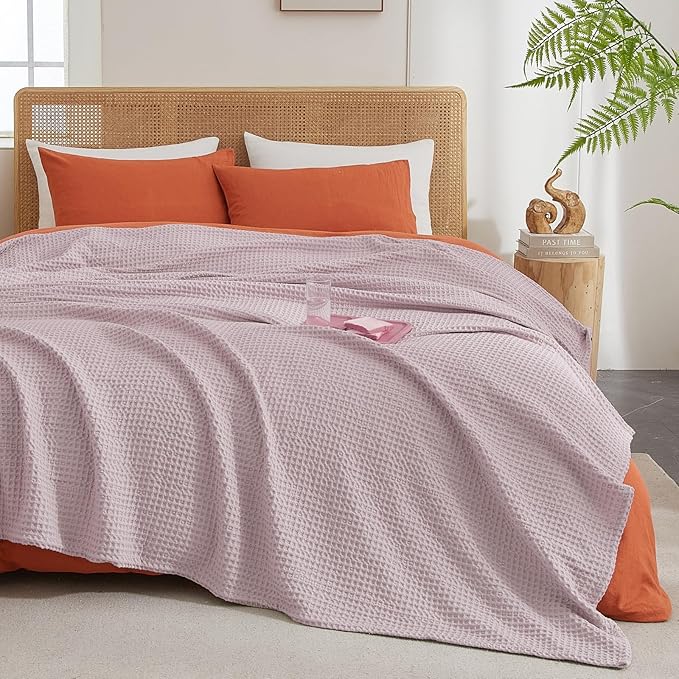 PHF Ultra Soft Waffle Weave Throw Blanket 50"x 60"- Washed Lightweight Breathable Cozy Woven Blanket for Bed - Aesthetic Decor for Couch Bedding Sofa Home Car - Lavender