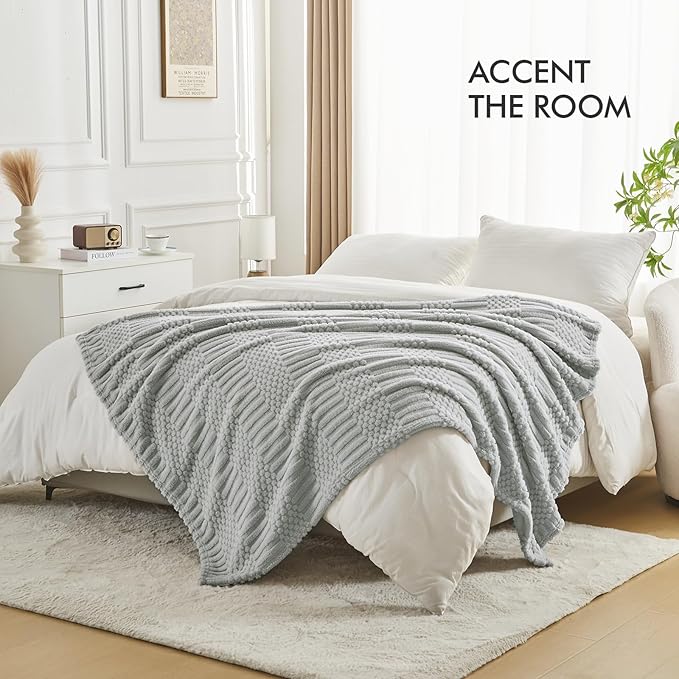 lifein Throw Blanket for Couch-Light Grey Boho Throw Blanket, Soft Fleece Plush Lightweight Blankets&Throws for All Seasons, Fuzzy Decorative Blankets for Livingroom Bed Sofa Chair (50x60, Light Grey)