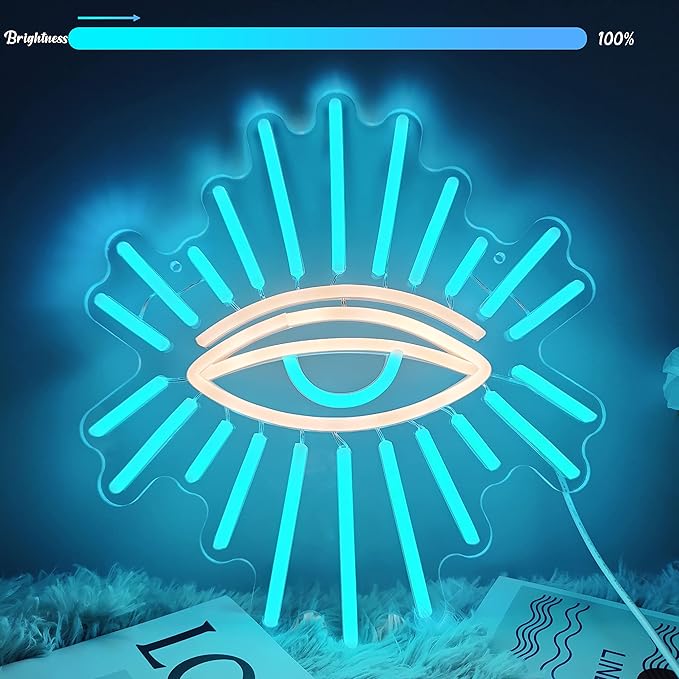 Evil Eyes Neon Signs for Wall Decor, Dimming LED Blue Goth Eyes Neon Signs, Bohemian Wall Decor Witchy Decor USB Neon Wall Signs for Bedroom Meditation Decor Charm Gift Unique Home Christmas Gift(11.8x13in)