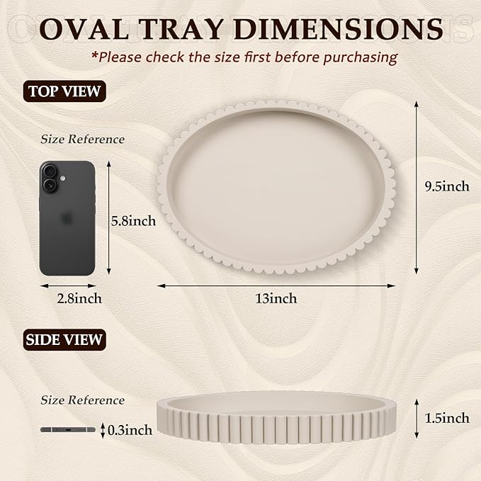 Oval Tray for Coffee Table Decor, 13" Concrete Coffee Table Tray, Table Centerpieces Decorative Trays for Home Decor, Modern Decorative Trays, Centerpiece Trays, Gray