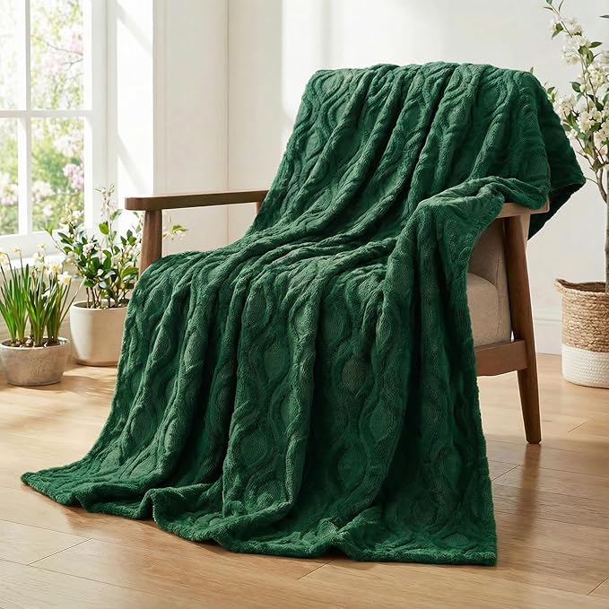 Horaldaily Solid Blanket Throw, Dark Green Accent Farmhouse Neutral Square Euro Soft Fuzzy Plush Faux Fur Cozy Blankets for Couch Sofa Bed Lounging, Ideal Gifts for Kids Adults Wife Self, 50x60