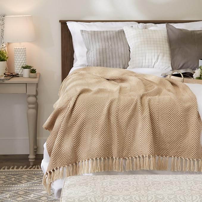DII Rustic Farmhouse Cotton Chevron Blanket Throw with Fringe for Chair, Couch, Picnic, Camping, Beach, & Everyday Use, 50 x 60 - Urban Chevron Stone