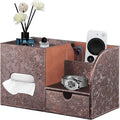 Fanousy Square Tissue Box Cover with Drawer Storage and Tray on Top, PU Leather Tissues Cube Boxes Holder, Modern Nightstand Organizer Caddy, Remote Control Holder for Bathroom, Bedside, Office, Home