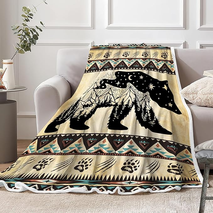 Rustic Cabin Throw Blankets, Hunting Camping Cozy Warm Bed Couch Blanket, Rustic Bear Moose Forest Vintage Western Decor Theme Fleece Flannel Throws to Decorate the Room and Bedroom 60X90IN（Yellow）