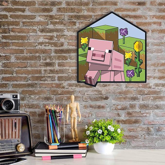 Minecraft Pig Metal Wall Decor - Fun Minecraft Sign for Bedroom or Game Room