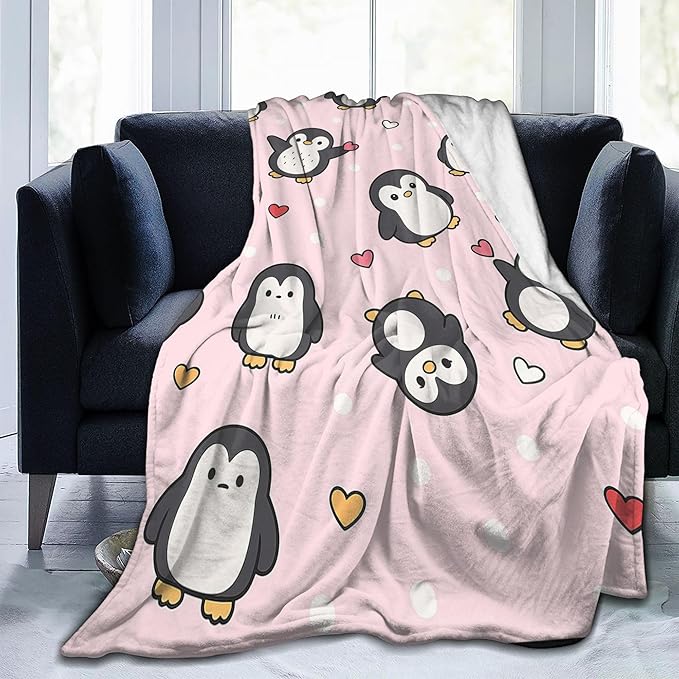 Penguin Throw Blanket Soft Warm Cozy Cute Penguins Blankets Fuzzy Plush Fleece Penguin Blanket Gifts for Couch Bed Sofa Home Decor 40''X50''