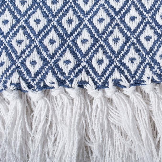 DII Global Mini Diamond Woven Throw, 50x60, Nautical Blue
