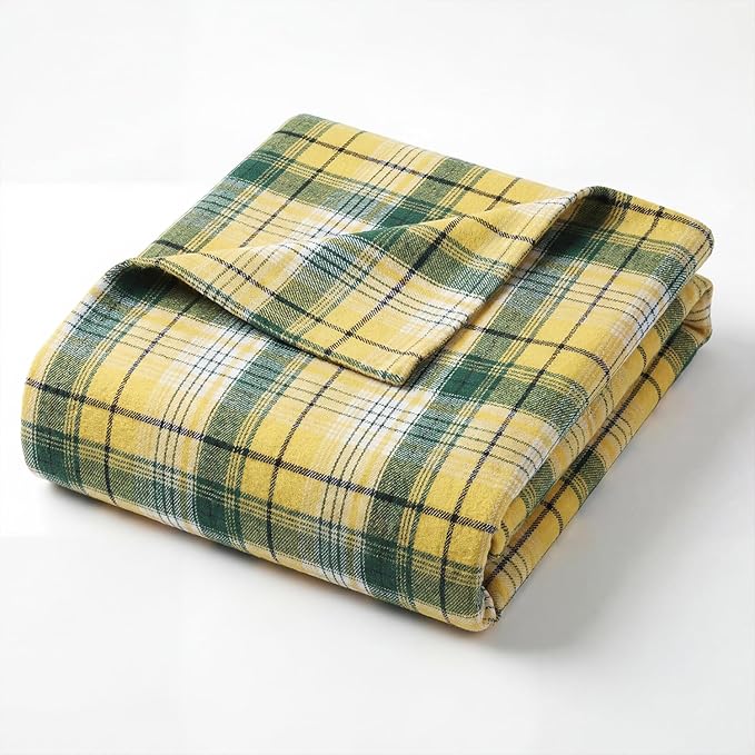 Horaldaily Yellow Green Farmhouse Plaid Spring Decorative Blanket Throw, Spring Summer Rustic Soft Lightweight Blanket for Couch Sofa Bed Lounging Decoration, Ideal Gifts for Kids Adults Self, 50x60
