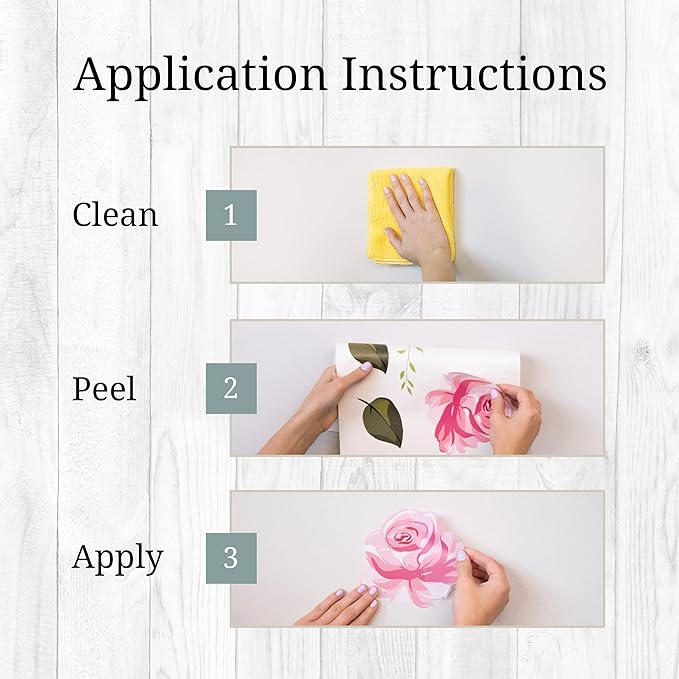 Decalcomania Flower Wall Decals - Set of 19 Pink White Rose Floral Bouquet Wall Stickers for Nursery Bedroom Living Room Decor Removable Peel and Stick Indoor Wall Decor