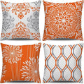 Coliuso Decorative Throw Pillow Covers 20x20 inch Set of 4,Orange and White Modern Simple Square Pillow Case Cushion Cover for Sofa Couch Farmhouse Outdoor Living Room