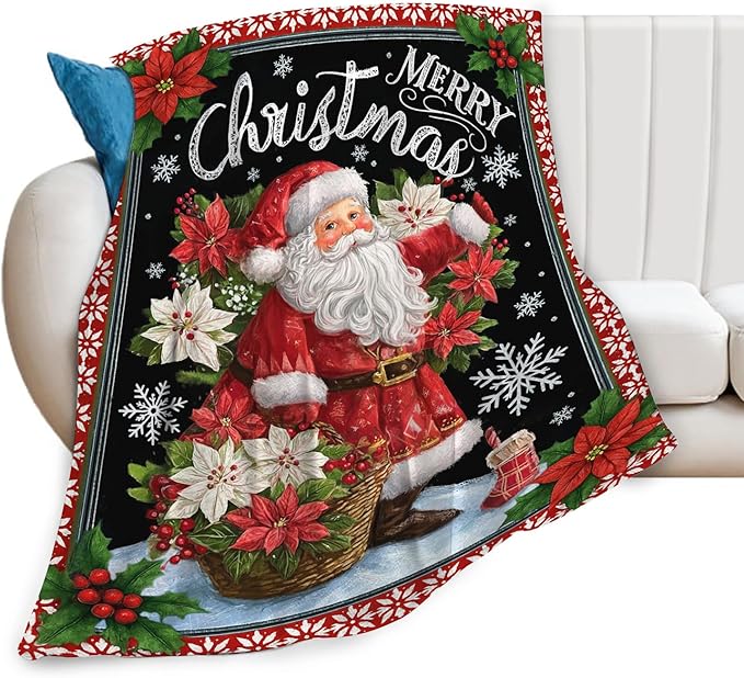 Santa Claus Blanket for Girls Women Boys Men Adults Kids Soft Cozy Fleece Merry Christmas Throw Blankets Gifts Warm Flannel Plush Lightweight Decor for Couch Bed Sofa 60"X50"