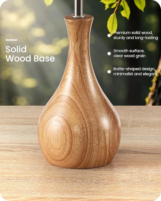 Small Table Lamp, 14.2" Cute Little Desk Lamp with Wood Bottle-Shaped Base & Pink Linen Lampshade, Bedside Lamp with Cable, E26 Base, Bulb Not Included, for Bedroom, Natural MP09TL05