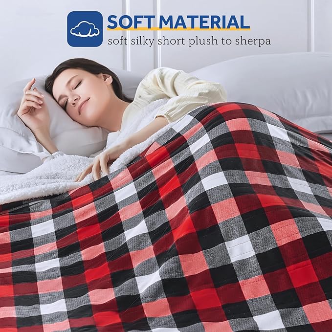 Sealy Electric Heated Throw, Plaid Lightweight Blanket for Sofa, Couch, Bed, Double Side Super Soft Luxurious Plush (Red, Queen Size 84" x 90")