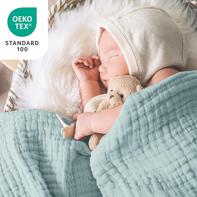 Love's cabin 100% Cotton Muslin Blanket, 6 Layer Lightweight Breathable Gauze Throw Blanket 50 x 60 Inches, Soft All Season Blanket for Couch, Bed, Sofa, Cyan