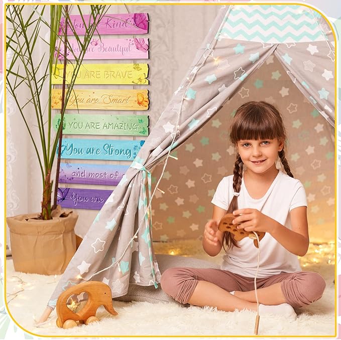 Inspirational Girl Room Decor Aesthetic Art Wall Hanging Sign Inspiring Colorful Rainbow Wooden Decoration for Kids Teens Toddler Boy Baby Bedroom Nursery Dorm Decor, 6-12 Years old (Butterfly)