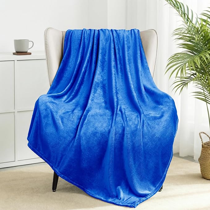 Exclusivo Mezcla Fleece Cobalt Blue Throw Blanket for Couch, Sofa, Super Soft and Warm Blankets, All Season, Cozy, Plush, Lightweight, 50x60 Inches