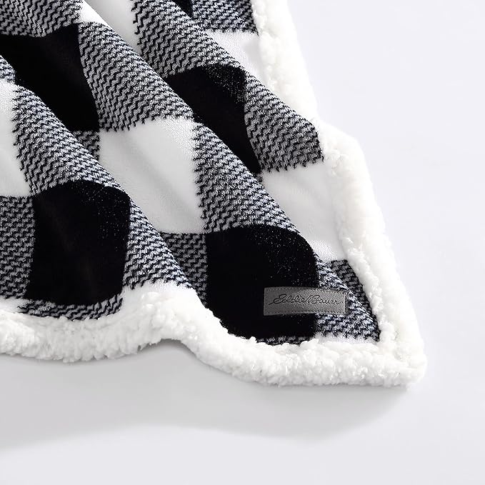 Eddie Bauer - King Blanket, Reversible Sherpa Fleece Bedding, Buffalo Plaid Home Decor for All Seasons (Black Check, King)