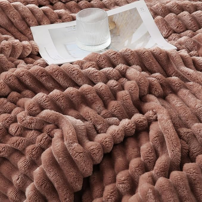 Chocolate Throw Blanket for Couch Sofa 60x80 inches Striped Fleece Blankets Room Home Decor Lightweight Plush Soft Cozy Gifts for Women Mom Girls