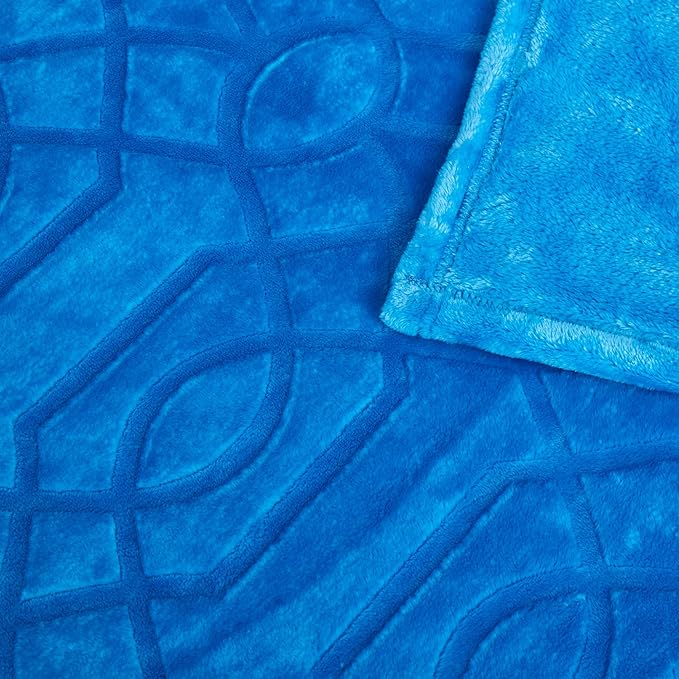 Soft Cozy Fleece Throw Blanket, 50x60 Inches – Lightweight Plush Blanket for Couch, Fuzzy 3D Jacquard Design, for Sofa, Bed & Travel - Royal Blue