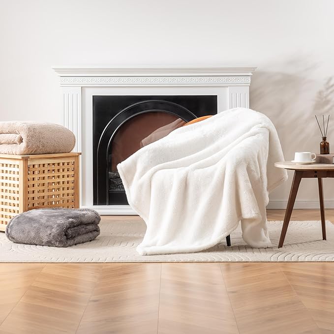 Berkshire Blanket Classic Extra-Fluffy™ Plush Blanket King Size, Soft Fuzzy Fluffy Long Hair Blanket for Couch Sofa Bed, Cream, 90x108 Inches